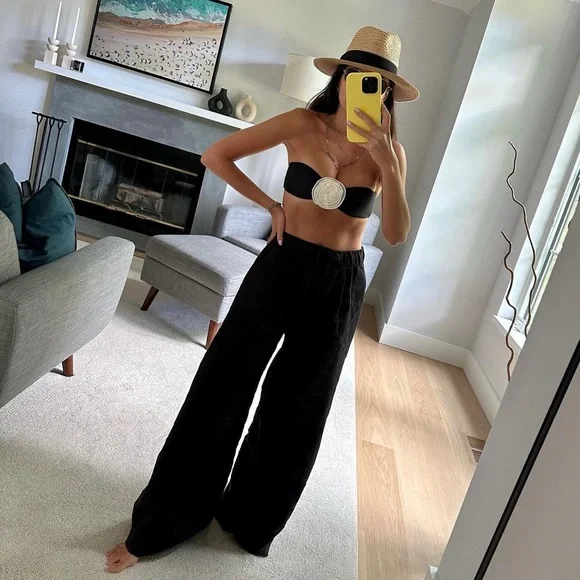 Currently SOLD OUT BNWT SAME Rose Bandeau Top (Faux Suede Black/Cream) in Size L - Picture 7 of 11